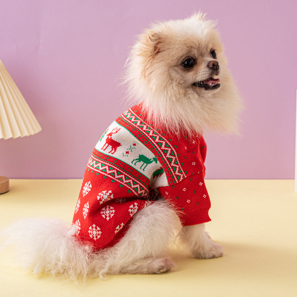 Christmas Tree Elk Pattern Pet Sweater Warm Festive Clothing