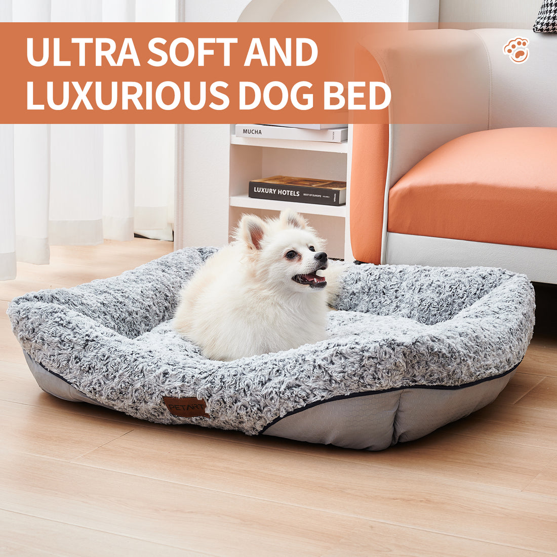 Swirl Rose Velvet Calming Pet Bed Removable Cushion