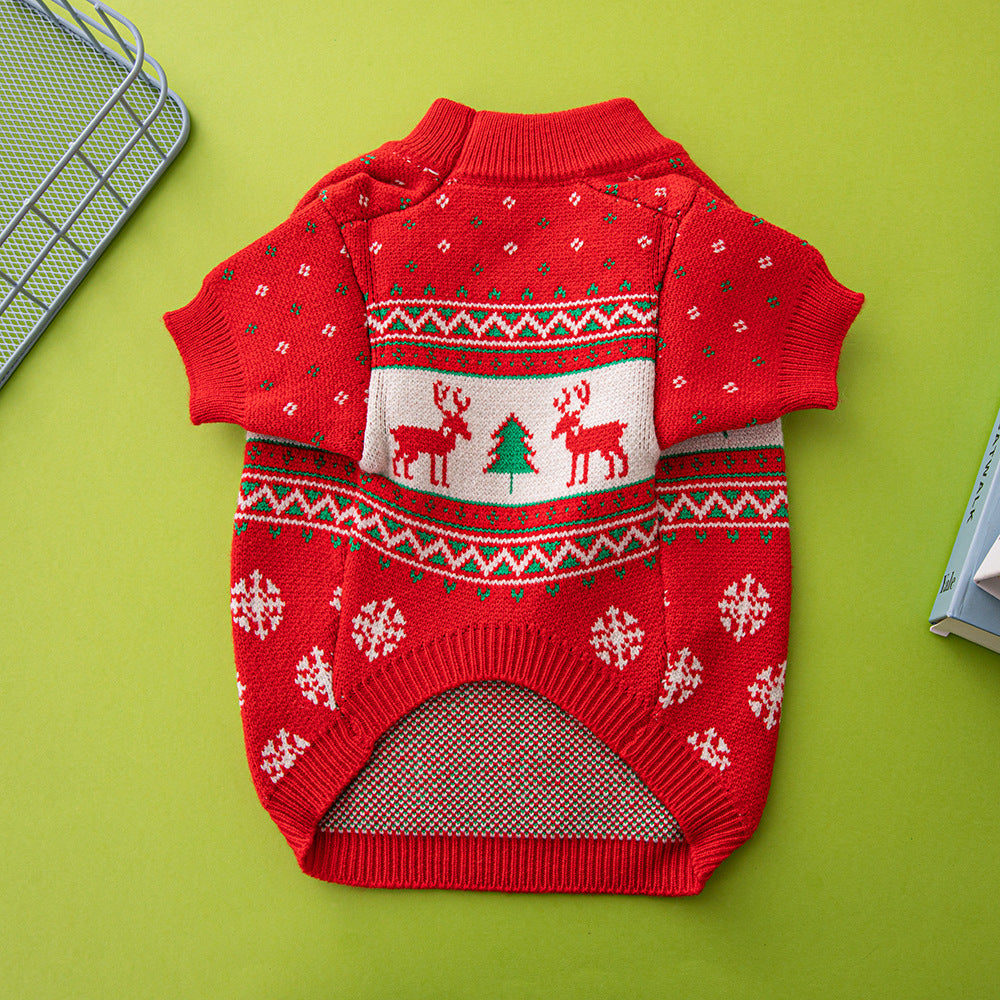 Christmas Tree Elk Pattern Pet Sweater Warm Festive Clothing