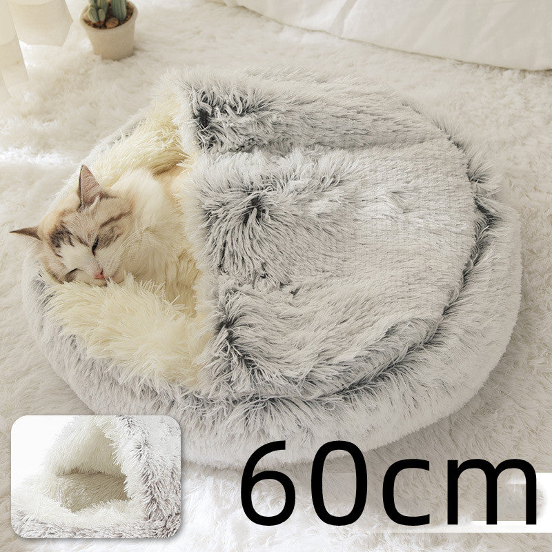 2-in-1 Round Plush Winter Pet Bed