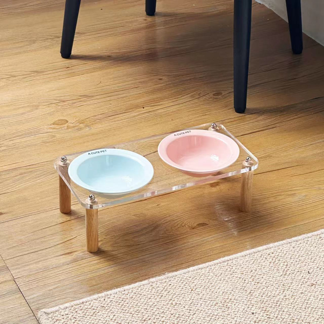 Ceramic Double Pet Bowl With Anti-Tip Elevated Stand