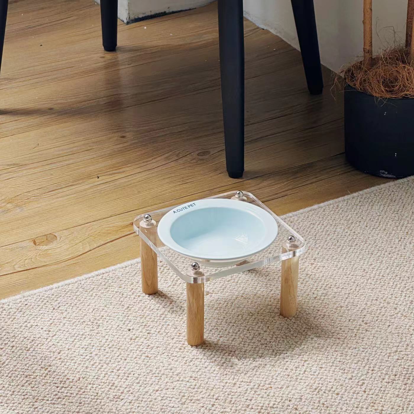 Ceramic Double Pet Bowl With Anti-Tip Elevated Stand