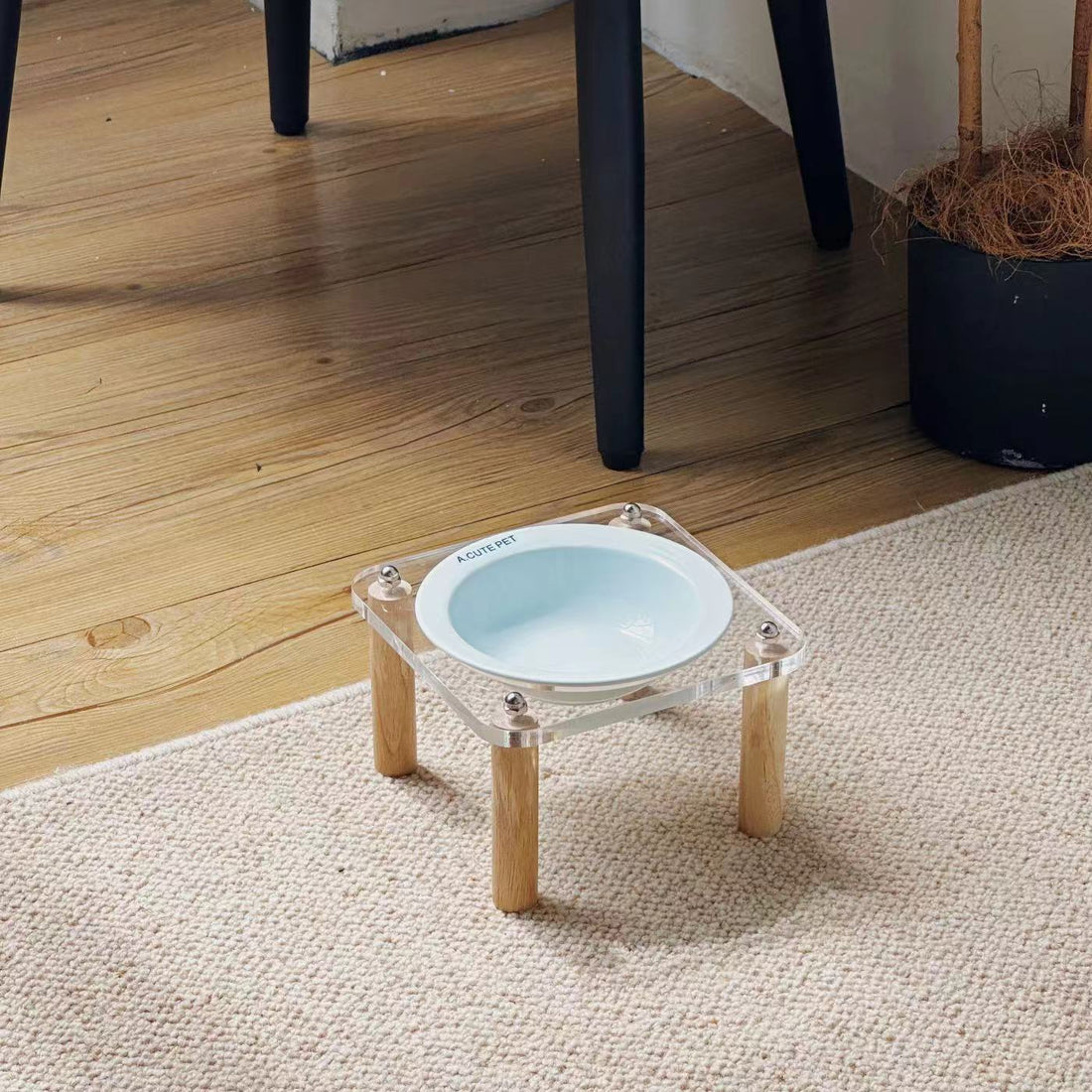 Ceramic Double Pet Bowl With Anti-Tip Elevated Stand