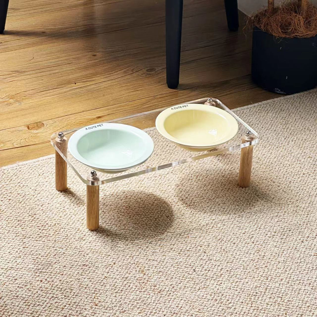 Ceramic Double Pet Bowl With Anti-Tip Elevated Stand