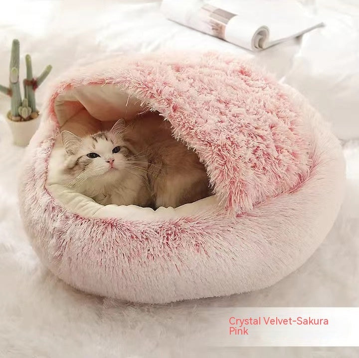 2-in-1 Round Plush Winter Pet Bed