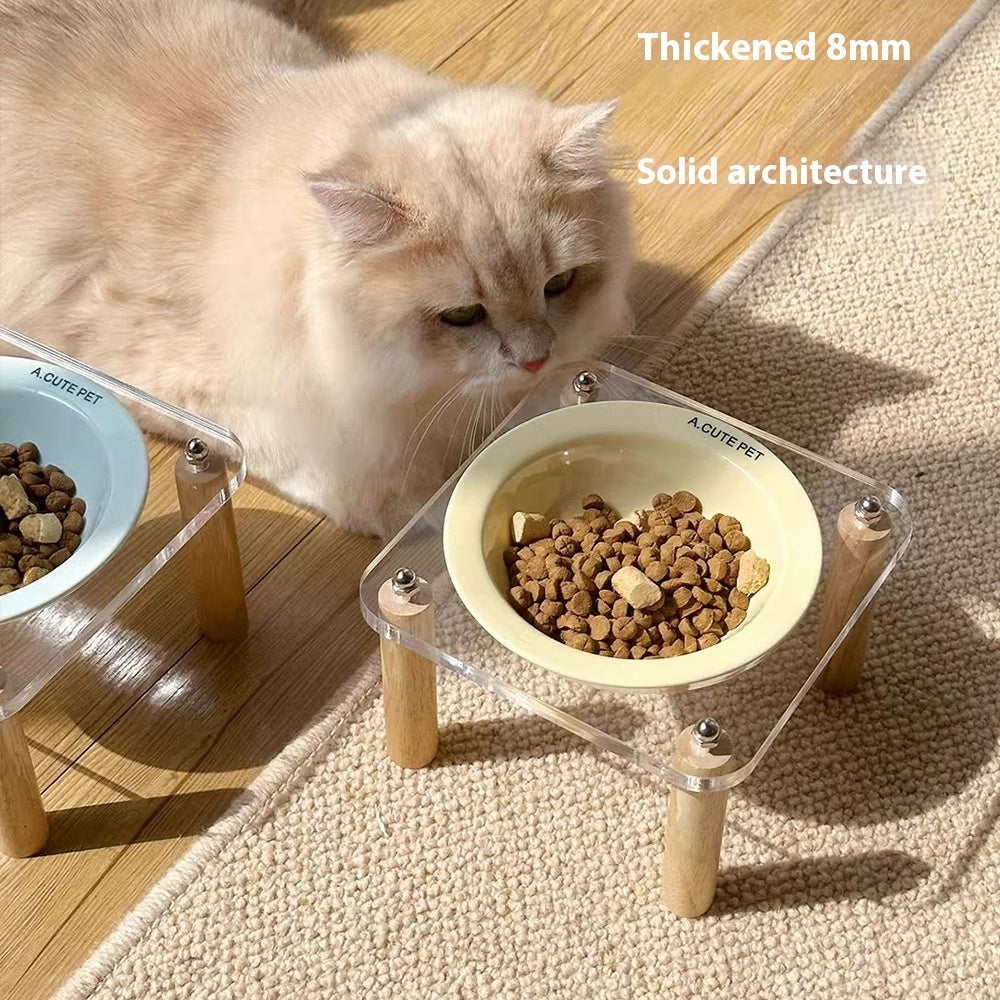 Ceramic Double Pet Bowl With Anti-Tip Elevated Stand