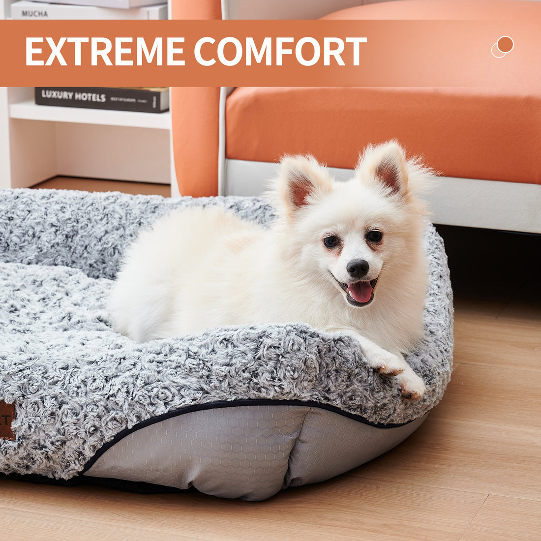Swirl Rose Velvet Calming Pet Bed Removable Cushion