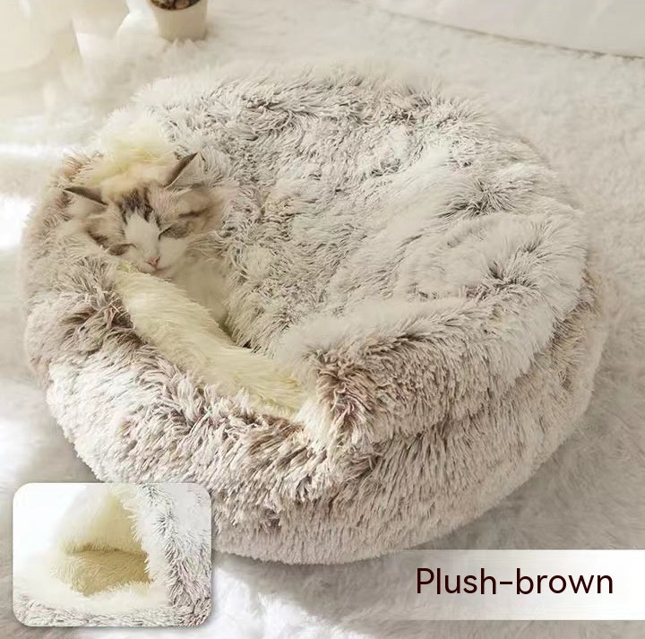 2-in-1 Round Plush Winter Pet Bed