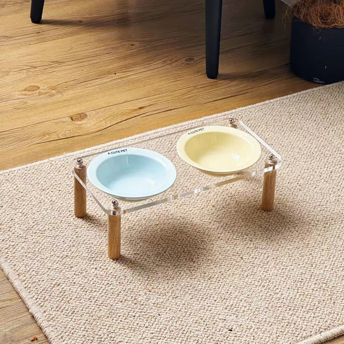 Ceramic Double Pet Bowl With Anti-Tip Elevated Stand