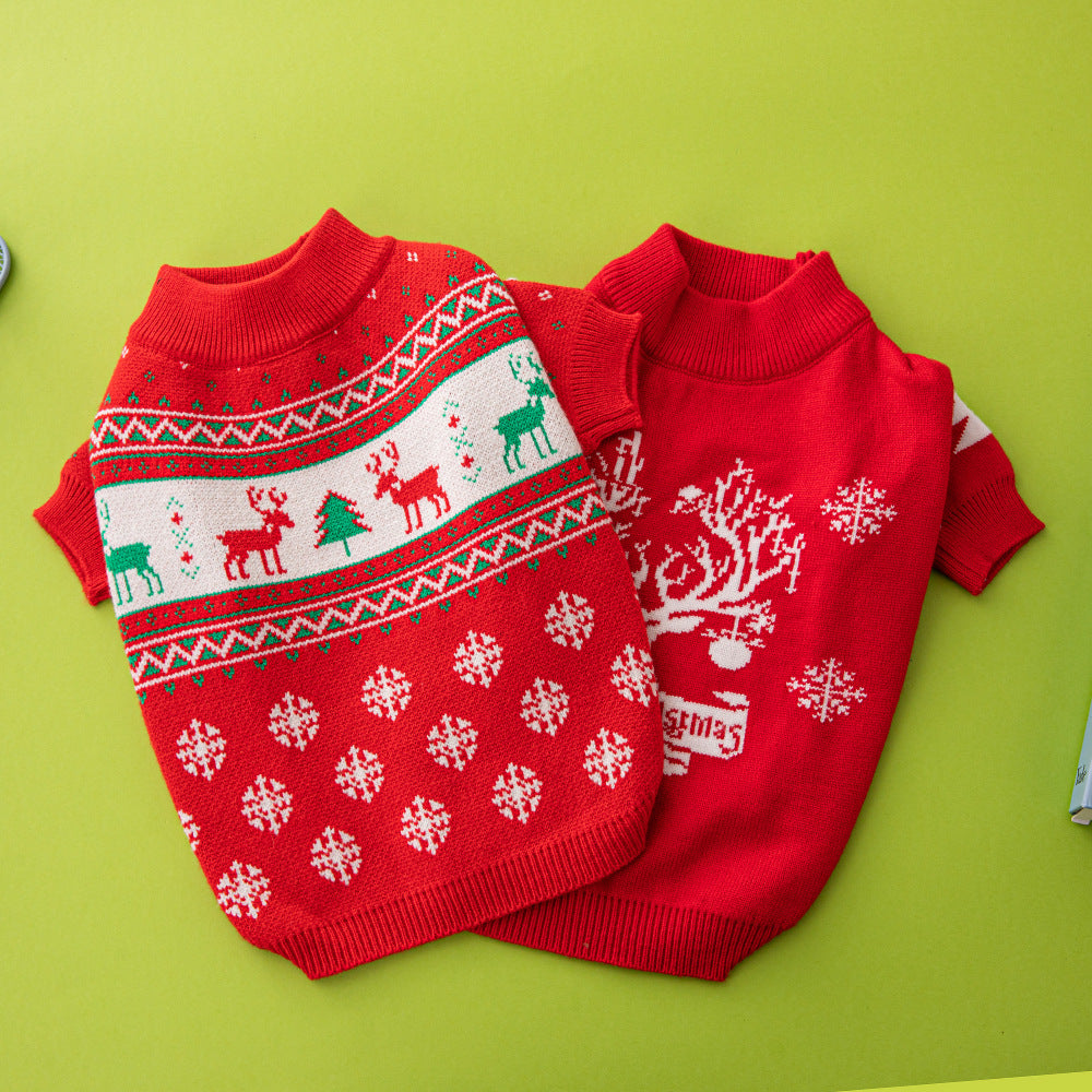 Christmas Tree Elk Pattern Pet Sweater Warm Festive Clothing
