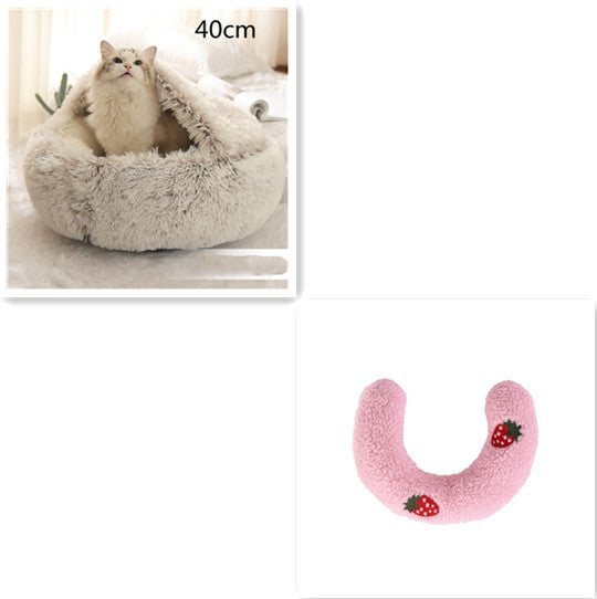 2-in-1 Round Plush Winter Pet Bed